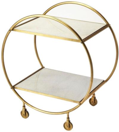 Bar Cart Circular Frame Rectangular Tiers 2-Tier Tiered Distressed Antique Gold