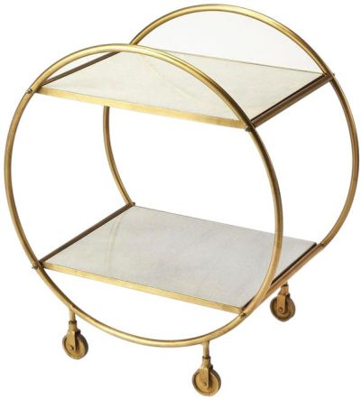 Bar Cart Circular Frame Rectangular Tiers 2-Tier Tiered Distressed White