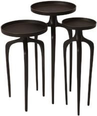 Tray Tables Table Round Tripod Distressed Black Set 3 Aluminum