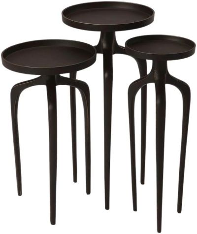 Tray Tables Table Round Tripod Distressed Black Set 3 Aluminum