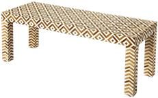 Bench Backless Distressed Meranti Resin Wood Inlay Teak Bone Inlaid