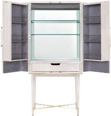 Bar Cabinet BUNGALOW 5 FLORIAN Tall White Polished Brass Hardware Mirrored Back