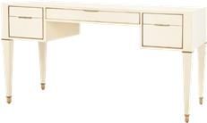 Desk BUNGALOW 5 HUNTER Neo-Classical Ivory Antique Brass Hardware Micro-Suede