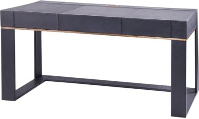 Desk BUNGALOW 5 LANDON Black Bronze Accents Leather Micro-Suede Interior Suede