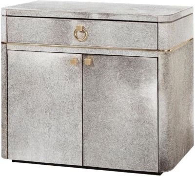 Cupboard BUNGALOW 5 ANDRE Polished Brass Pulls and Accents Gray Hair On Hide