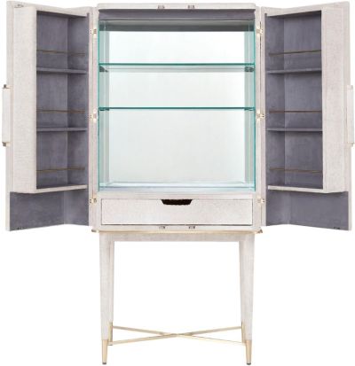 Bar Cabinet BUNGALOW 5 FLORIAN Tall Polished Brass Hardware White Hair On Hide