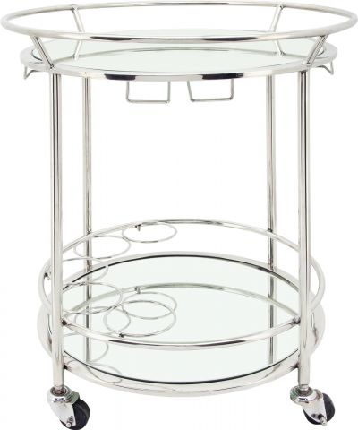 Bar Cart Contemporary 2-Tier Tiered Silver Stainless Steel Glass