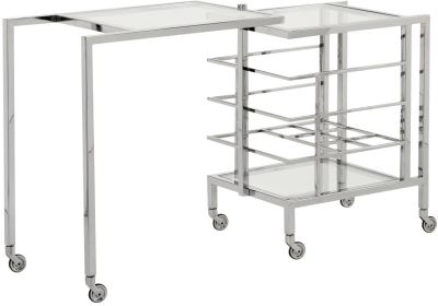 Bar Cart Polished Nickel Glass Metal Swivel 3 -Shelf