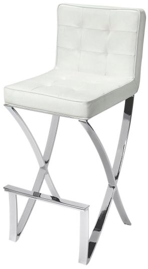 Bar Stool Contemporary White Polished Black Stainless Steel Pine Gray Cream
