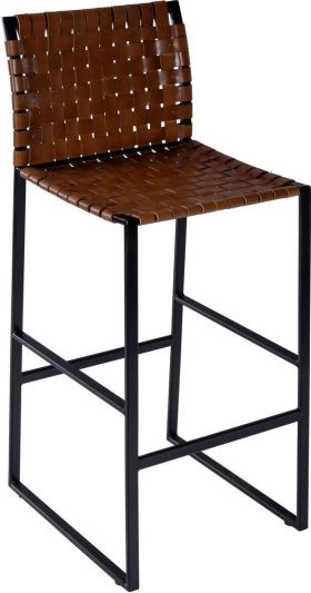 Bar Stool Rustic Brown Distressed Black Antique Gold Iron Leather Steel