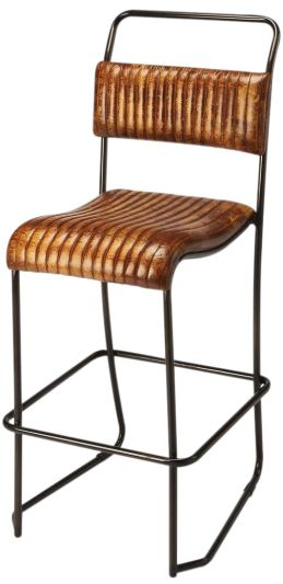 Bar Stool Rustic Industrial Brown Distressed Black Iron Leather