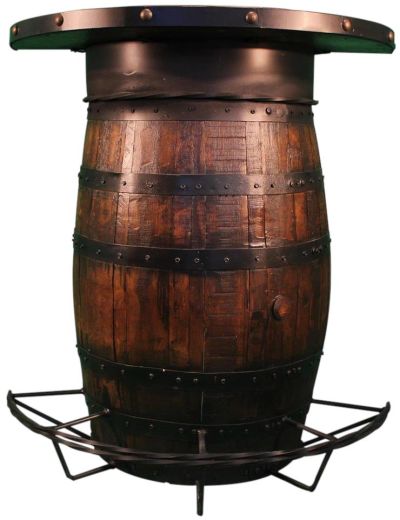 Bar Table Half Whiskey Barrel Chestnut Copper Metal Wood
