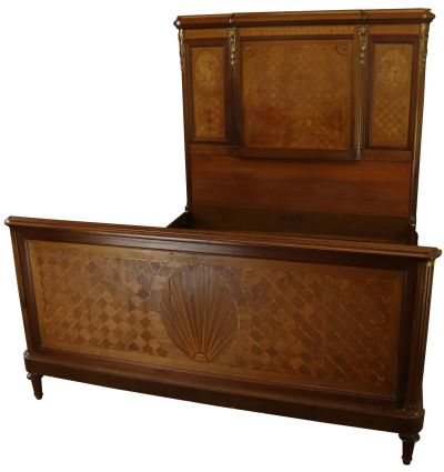 Bed Louis XVI French Mahogany Satinwood 1920 Vintage Shell Inlay