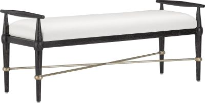 Bench CURREY PERRIN Silver Granello Ebonised Taupe Black Ebony Fabric Muslin