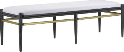 Bench CURREY VISBY Cerused Black Brushed Brass Oak Muslin Fabric