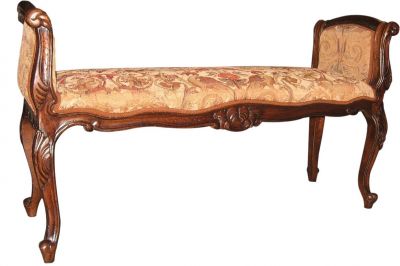 Bench Carved French Legs Medallion Serpentine Arms Gold Chenille Designer Fabric