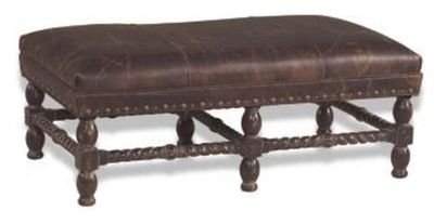 Bench J NEAL Traditional Antique Chocolate Brown Leather Poly Fiber Seat Fill