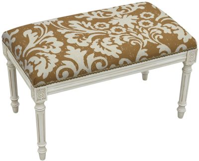 Bench Jacobean Floral Flowers Antique White Wash Caramel Antiqued Brown