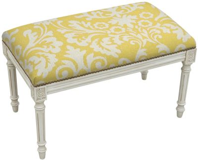Bench Jacobean Floral Flowers Mustard Antique White Wash Yellow Antiqued Linen