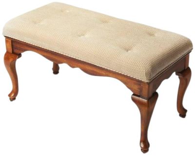 Bench Queen Anne Distressed Olive Ash Burl Urethane Foam Cotton Poplar