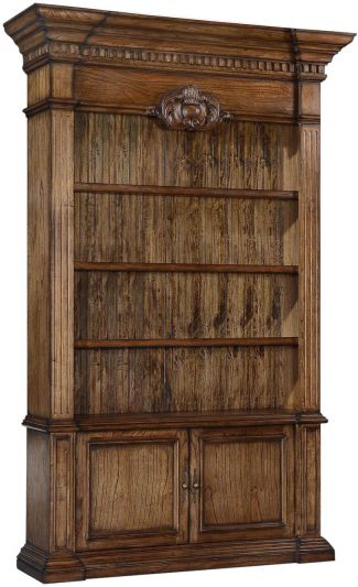 Bookcase Belize Rustic Pecan Solid Wood 2-Door 3-Shelves Adjustable