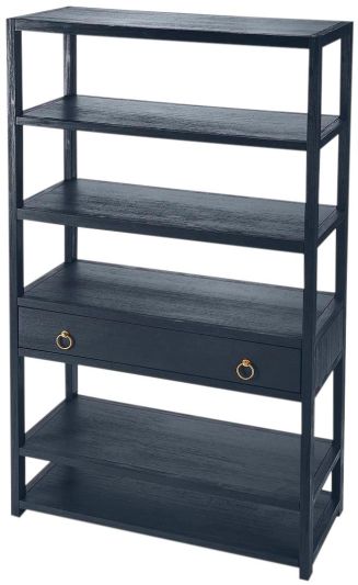 Bookcase Transitional Tall Blue Wire-Brushed Gold Hardware Distressed