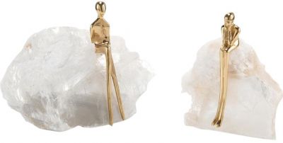 Bookends Bookend JOHN-RICHARD Transitional Set 2 Selenite Cast Brass Crystal