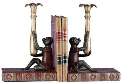 Bookends Bookend Classic Sitting Monkey Chocolate Ebony Brown Black Cast Resin
