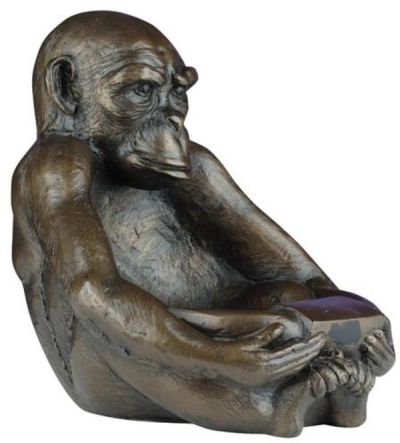 Bowl TRADITIONAL Antique Sitting Monkey Chimpanzee Large Resin Hand-Painted