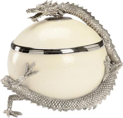 Box Dragon Silver-Plated Lost-Wax Cast Brass Ostrich Eggshell Shell