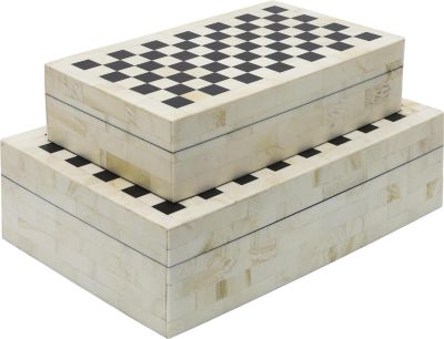Boxes Box Contemporary Black Checkered White Set 2 Polyresin Poly