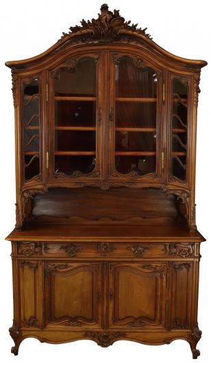 Buffet Louis XV Rococo 1890 Walnut Wood Glass Doors Carved Flourish