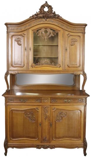 Buffet Louis XV Rococo Antique French 1900 Server Oak Glass 5-Door 2-Drawer