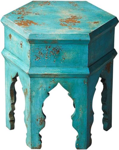 Bunching Table Nesting Tables Moroccan Hexagonal Distressed Acid Wash Artifacts