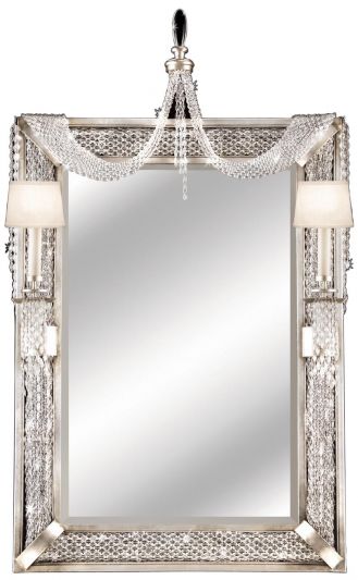 CASCADES Girandole Mirror Sconce 2-Light Silver Leaf Siler Hand-Cut Crystal