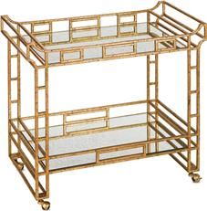 Bar Cart CURREY ODEON Light Roche Seneca Gold Leaf Antiqued Wrought Iron