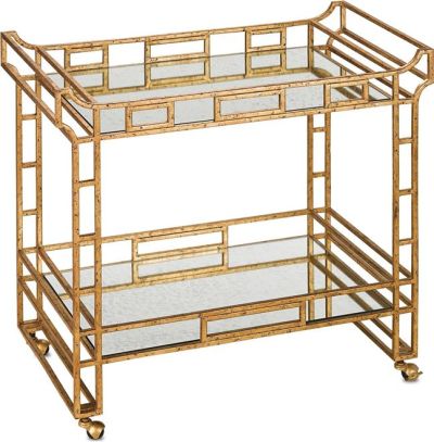 Bar Cart CURREY ODEON Light Roche Seneca Gold Leaf Antiqued Wrought Iron
