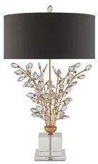 Table Lamp CURREY FORGET-ME-NOT 2-Light Silver Cord Black Shade Chinois Gold