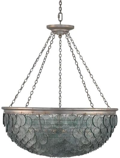 Chandelier CURREY QUORUM 5 Chains Circular Frame Discs Disc 3-Light Silver Leaf