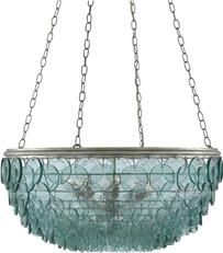 Chandelier CURREY QUORAM Neo-Classical Hanging Discs Disc Small 8-Light Silver
