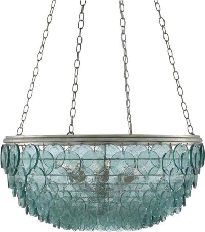 Chandelier CURREY QUORAM Neo-Classical Hanging Discs Disc Small 8-Light Silver