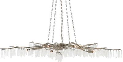 Chandelier CURREY FOREST 10-Light Textured Silver Natural Crystal Wrought Iron