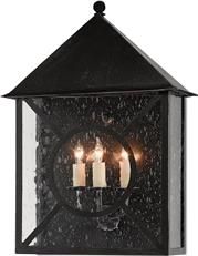 Outdoor Wall Sconce CURREY RIPLEY Large 3-Light Midnight Black Glass Wrought