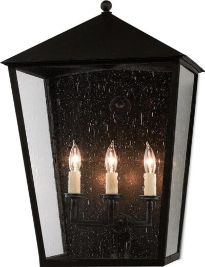 Outdoor Wall Sconce CURREY BENING 3-Light Large Midnight Black Glass Wrought