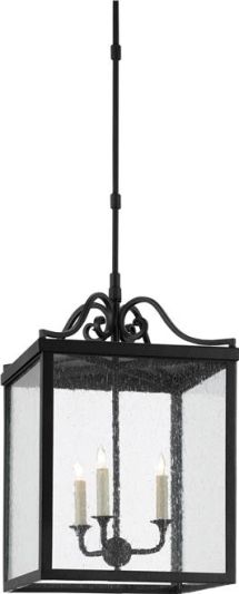 Outdoor Lantern CURREY GIATTI 3-Light Large Midnight Black Glass Wrought Iron