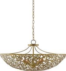 Chandelier CURREY CONFETTI Industrial Chic Bowl 5-Light Hand-Rubbed Gold Leaf