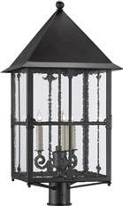Post Light CURREY FARACY Large 3-Light Midnight Black Glass Wrought Iron Seeded