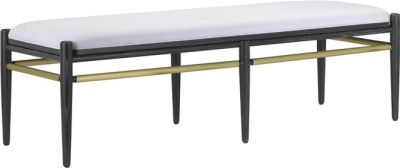 Bench CURREY VISBY Backless Cerused Black Brushed Brass Muslin Oak Fabric