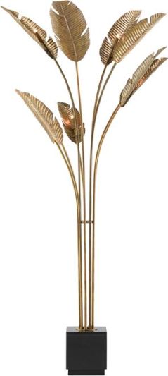Floor Lamp CURREY TROPICAL 9-Light Grande Black Vintage Brass Gold Cord Granite