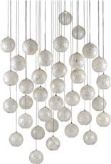 Pendant Light CURREY FINHORN Orb Shade Round Canopy 36-Light White Silver Cord
